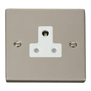 Pearl Nickel 1 Gang 5A Round Pin Socket - White Trim - SE Home