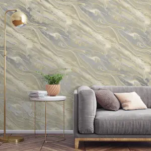 Paul Moneypenny Neutral Grey Metallic Italian Marble Wallpaper by for Grandeco