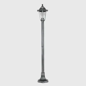 ValueLights 1.2m Victorian Black and Silver Outdoor Garden Lamp Post Bollard and Top Lantern Light - IP44 Rated - With ES E27 Bulb