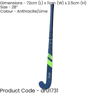 28 Inch Carbon Hockey Stick - ANTHRACITE/LIME - Low Bow Comfort Grip Bat