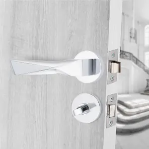 1 Set Aura Design Bathroom Door Handle Set Polished Chrome Finish