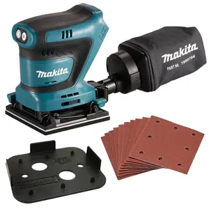 Makita DBO480Z 18v LXT 114mm 1/4 Sheet Finishing Cordless Palm Sander +10 Sheets