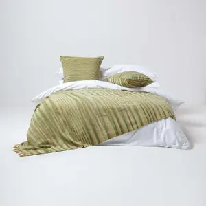 Homescapes Bed Sofa Throw Cotton Chenille Tie Dye Green, 220 x 240 cm