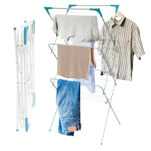 3 Tier Clothes Towel Airer Laundry Dryer Concertina Indoor Outdoor 133Cm - Non-Slip Feet Corner Spaces for Hangers Foldable