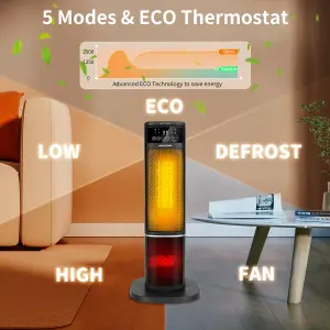 Aigostar Electric Fan Heater with Fireplace, Adjustable Thermostat, 5 Modes, 2000W