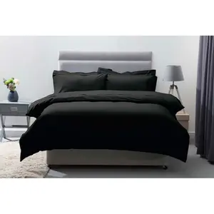 Cotton Solid Colour Duvet Cover Set with Pillowcases Black / Super King Duvet Cover + 2 Standard Pillowcases