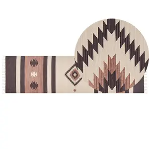 Cotton Kilim Runner Rug 80 x 300 cm Beige and Brown ARAGATS