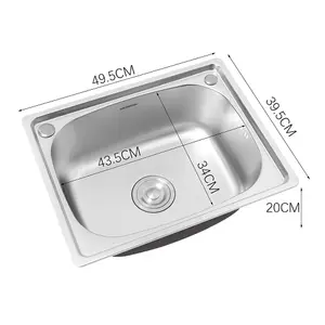 Deep Single Bowl Stainless Steel Catering Inset Kitchen Sink and Drainer 495mm x 395 mm