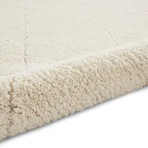 White Cream Geometric 30mm Thick Shaggy Rug, Stain-Resistant Modern Rug for Bedroom, Living, Dining Room-160cm X 230cm