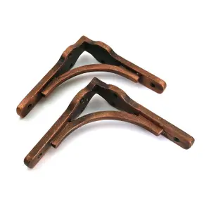 Oakcrafts - Pair of Antique Cast Iron Gallows Heavy Duty Shelf Brackets in a Copper Finish - 125mm x 125mm