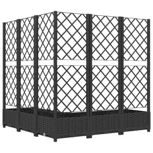 Berkfield Garden Planter with Trellis Black 120x120x121.5 cm PP