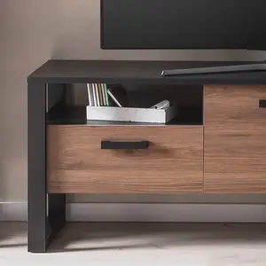 Elegant Nordi 03 TV Cabinet H630mm W1810mm D440mm - Okapi Walnut & Black Matt with Versatile Storage