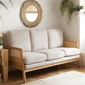 3 Seater Sofa Settee Rattan White Fabric Birlea Ivy