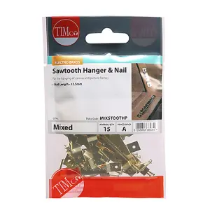 Timco - Mixed Sawtooth Hangers and Nails - Electro Brass (Size 41mm & 63mm - 15 Pieces)