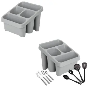 2 x High Grade Cool Grey Sink Caddy Cutlery Drainer With 4 Compartments For Home & Kitchen