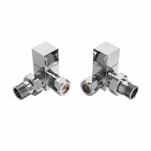 Right Radiators Corner Square Head Chrome Heated Towel Rail Radiator Valves Pair