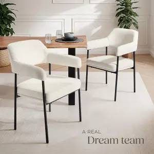 armchair Doé, upholstered, steel legs - Woven fabric off-white/black