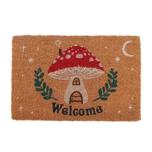 Something Different Welcome Mushroom House Door Mat Natural/Red/Green (One Size)