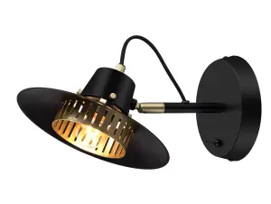 GoodHome Delagoa Industrial Matt Black & Gold Antique brass effect Wired LED Wall light