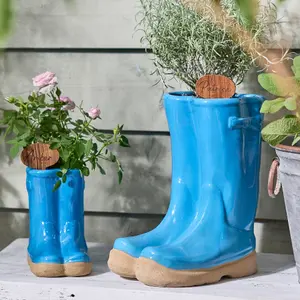 Bright Blue Boots Large Ceramic Indoor Outdoor Flower Pot Garden Planter Pot