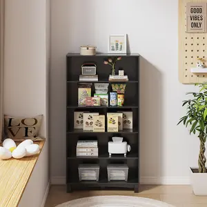 URBNLIVING 150cm Height Black 5 Tier Wide Wooden Bookcase Shelf Storage Display Shelving Unit