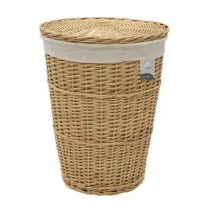 JVL Hand Woven Acacia Round Laundry Willow Basket with Lid, Honey Finish