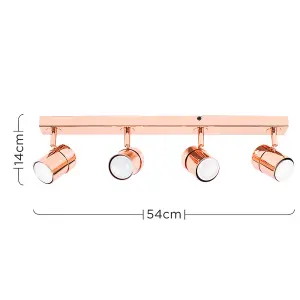 ValueLights Rosie Modern 4 Way Polished Copper Effect Straight Bar Ceiling Spotlight