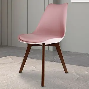 Soho Blush Pink Plastic Dining Chair with Squared Dark Wood Legs