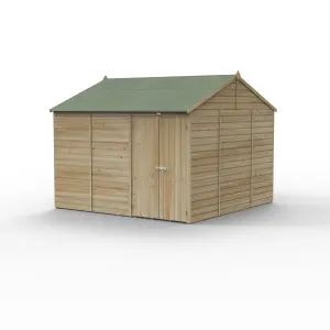 Forest Garden Beckwood Shiplap 10x10 ft Reverse apex Natural timber Wooden Pressure treated 2 door Shed with floor (Base included) - Assembly service included