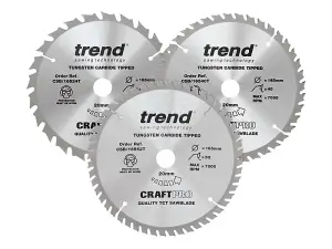 Trend CraftPro Cordless Saw Blade 165 x 20mm x 24T/40T/52T (Pack 3)