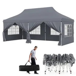 Costway 3M x 6M Pop up Canopy Tent Garden Gazebo Canopy Sun Shelter W/ 6 Sidewalls