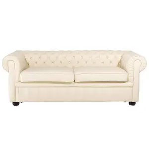 Leather Living Room Set Cream CHESTERFIELD