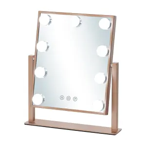 Rose Gold 360 degree Rotation Tabletop Hollywood Vanity Makeup Mirror with 9 LED Bulbs Dimmable Touch Control