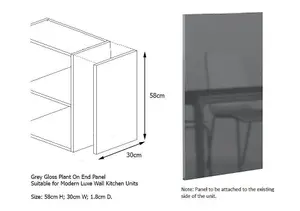 Kitchen Wall Panel Upper Top Cabinet Cupboard Luxe 30cmx58cm Grey Gloss Modern