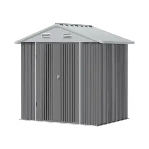 6 x 4 ft Apex Metal Shed Garden Storage Shed with Double Door,Grey