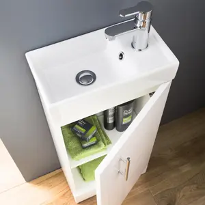 400 Gloss White Cloakroom Vanity Basin Sink Unit with Lucia Matt Black Form Tap & Black Handle