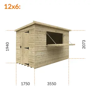 12ft x 6ft (3550mm x 1750mm) Horsforth Elite Pressure Treated Shiplap Pent Bar Shed