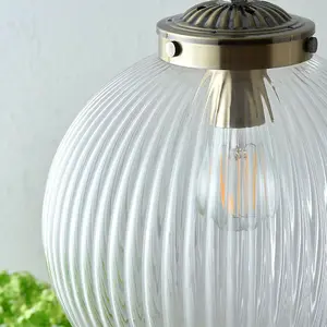 Hanging Ceiling Pendant Light BRASS & RIBBED GLASS Round Lamp Shade Bulb Holder