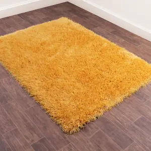 Yellow Plain Shaggy Modern Sparkle Easy to Clean Rug For Dining Room Bedroom And Living Room-120cm X 170cm