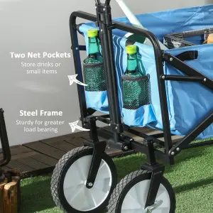 Outsunny Folding Outdoor Storage Trolley Cart Bag Telescopic Handle Brakes Blue