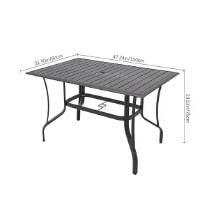 120cm L Garden Metal Slatted Coffee Table Outdoor Rectangle Table in Black