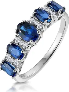 1.85Ct Sapphire And Lab Diamond Eternity Ring 9Kw Gold Asteria