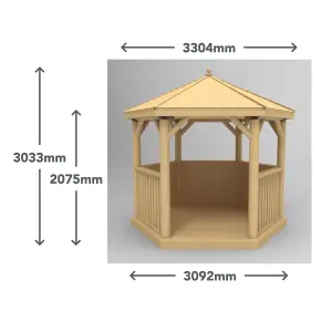 Forest Garden Furnished Hexagonal Gazebo, (W)3.3m (D)2.84m with Floor included