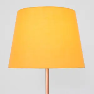 ValueLights Modern Standard Floor Lamp In Copper Metal Finish With Mustard Tapered Shade - With LED GLS Bulb in Warm White