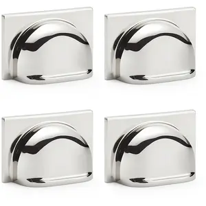 4 PACK - Backplate Cup Handle Polished Nickel 40mm Centres Solid Brass Shaker Drawer Pull