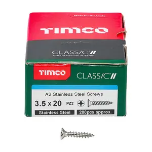 TIMCO Classic Multi-Purpose Countersunk A2 Stainless Steel Woodcrews - 3.5 x 20 (200pcs)