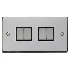 Polished Chrome 10A 4 Gang 2 Way Ingot Light Switch - Black Trim - SE Home