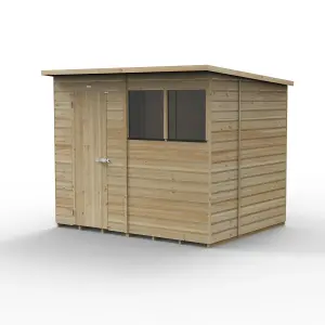 Forest Garden Beckwood Shiplap 8x6 ft Pent Natural timber Wooden Pressure treated Shed with floor & 2 windows (Base included) - Assembly service included