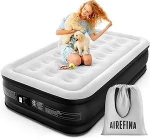 Airefina Air Mattress Single, Airbed With Built-In Electric Pump, Inflatable Mattress In 3 Mins Self-Inflation/Deflation, Inflatable Bed Flocked