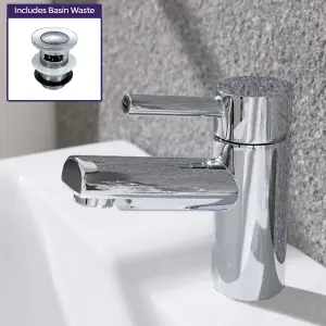 Nes Home Contemporary Bathroom Chrome Basin Sink Single Lever Mixer Tap And Waste